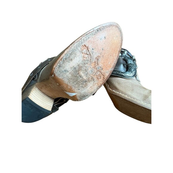 Freebird By Steven SALOON Taupe Tan Leather Western Belted Boots Womens Size 8 - Picture 10 of 16